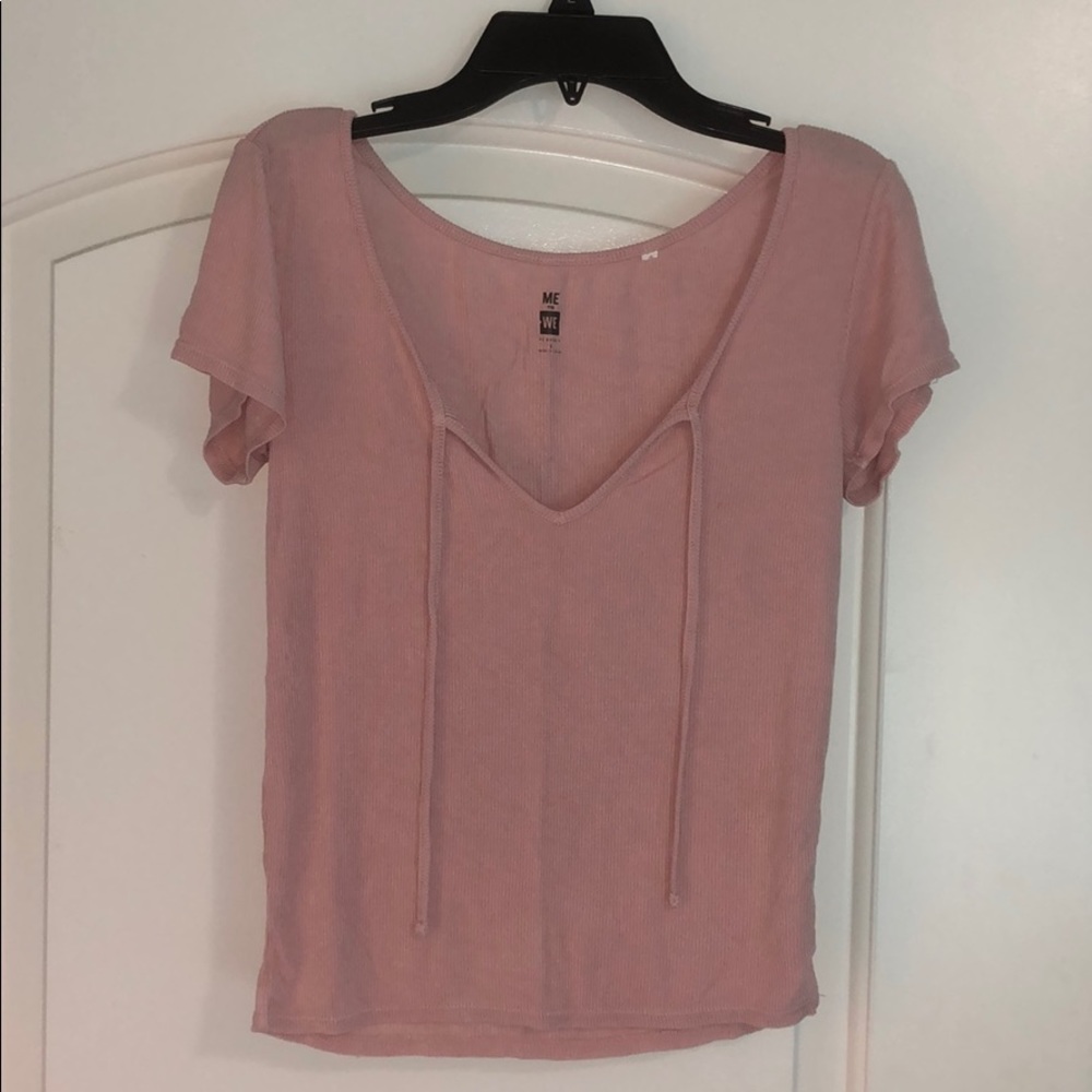 Light Pink Short Sleeve V-Neck Top